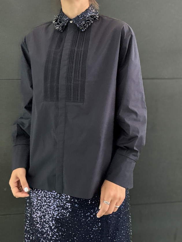 ySOI-MeMEz\@XpR[2wayX[uVc@ fringe beads motif spangle 2way sleeve shirt